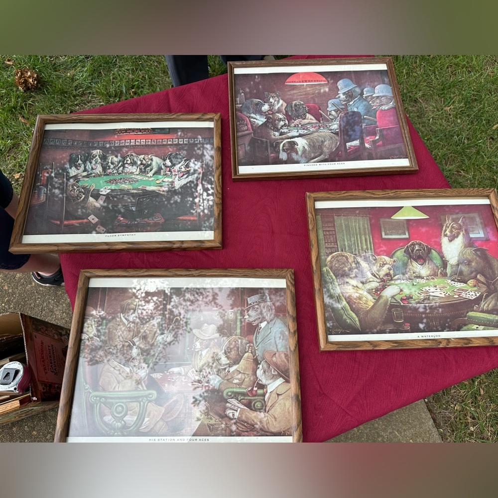 Vintage Dogs Playing Poker Framed Set of 4‎ Art Prints CM Coolidge